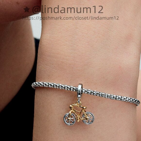 Pandora Two-tone Spinning Wheels Bicycle Dangle Charm - Picture 5 of 6